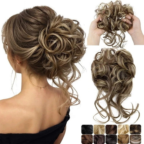 Curly real human messy bun - messy,