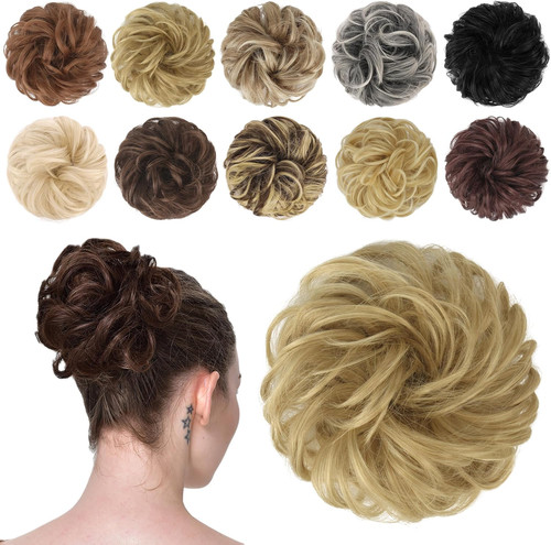 Messy bun hair pieces wavy - pieces,