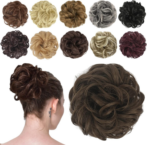 Messy bun hair pieces wavy - -,