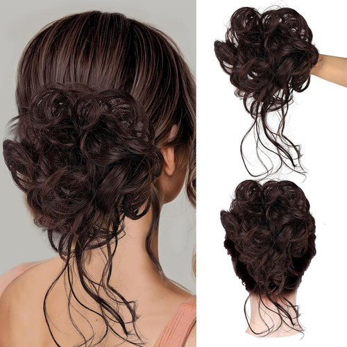 Messy bun hair piece curly - messy, piece,