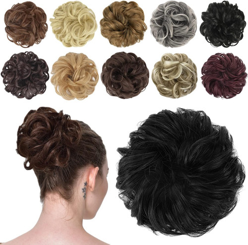 Messy bun hair pieces wavy - hair,