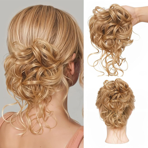 Messy bun hair piece curly - messy, piece,