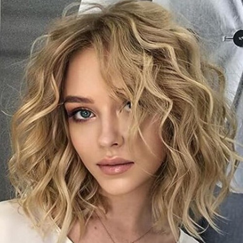 Blonde curly bob wig - wig, short