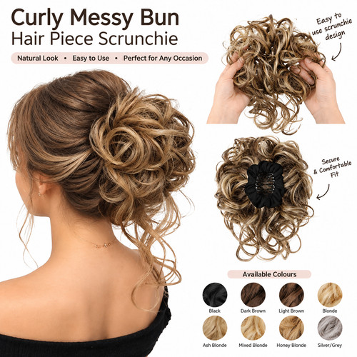 Curly real human messy bun - messy,